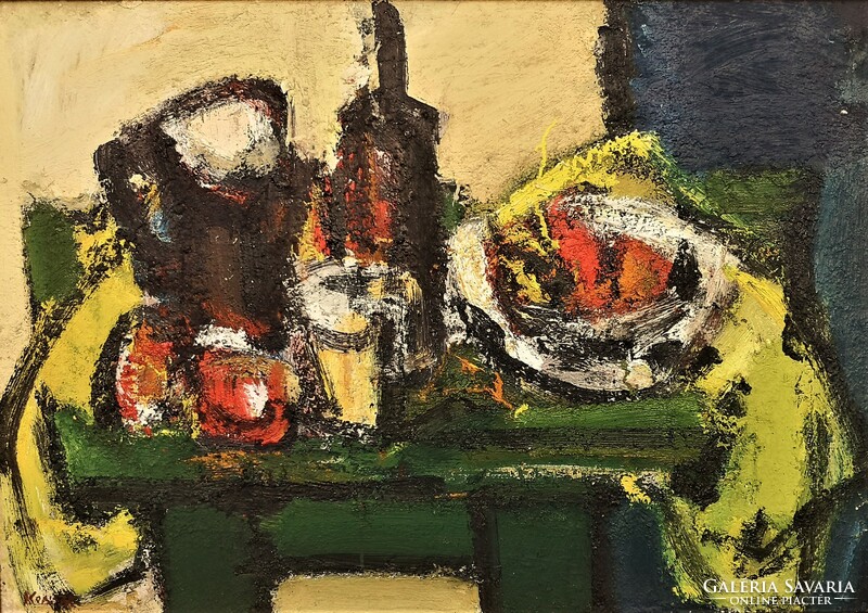 Gyula Konfár (1933 - 2008) still life c. Gallery painting 96x69cm with original guarantee!