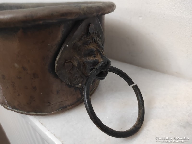 Antique pot large red copper long deer spine shape with lion's ear kitchen tool 948 6081