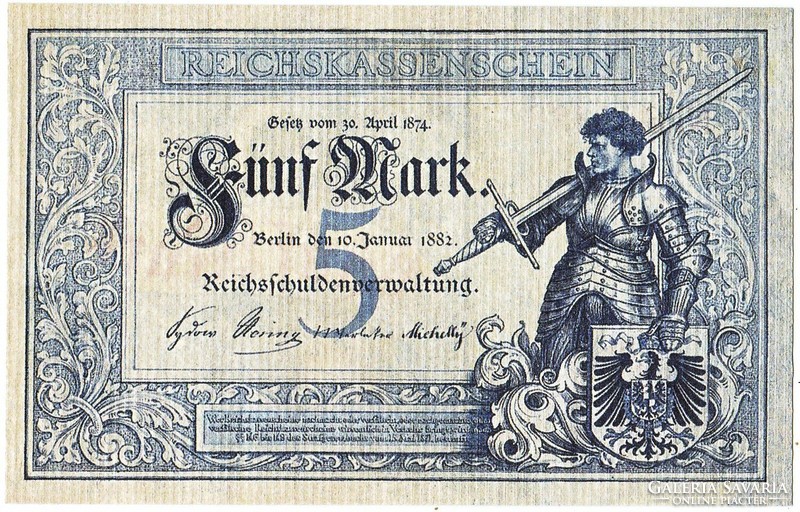 Germany 5 marks 1882 replica unc