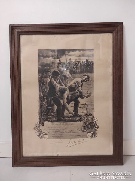 Antik bányász vájár miniszteri oklevél 1934 keretben üveg alatt bányászat 916 6039