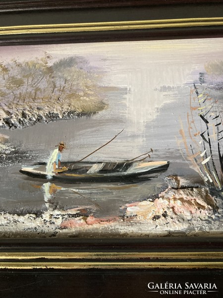 János Lukács (1952- ): landscape with fishing, 34 x 54 cm