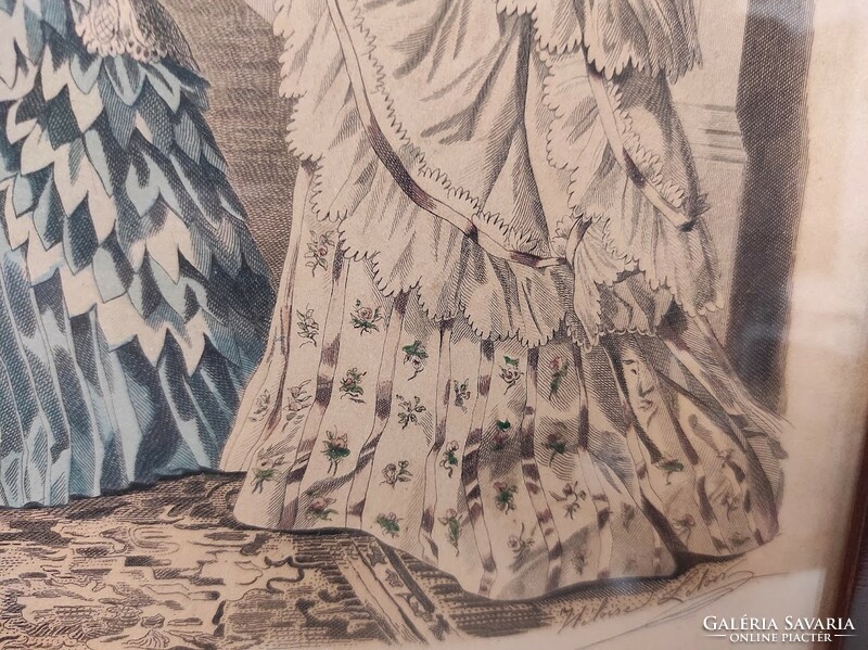Antik biedermeier nyomat kép fali dekoráció ruha divat keretben 490 5930