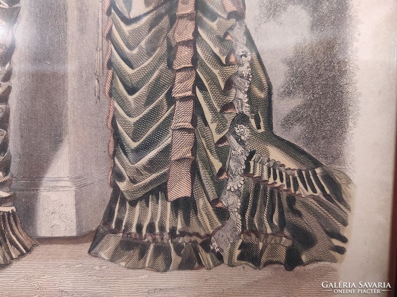 Antik biedermeier nyomat kép fali dekoráció ruha divat keretben 492 5932