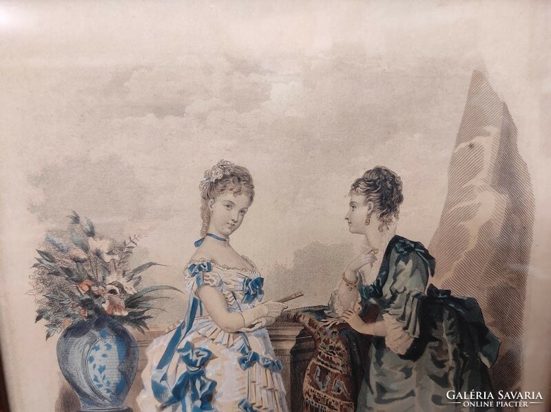Antique Biedermeier print picture wall decoration dress fashion in frame 491 5931