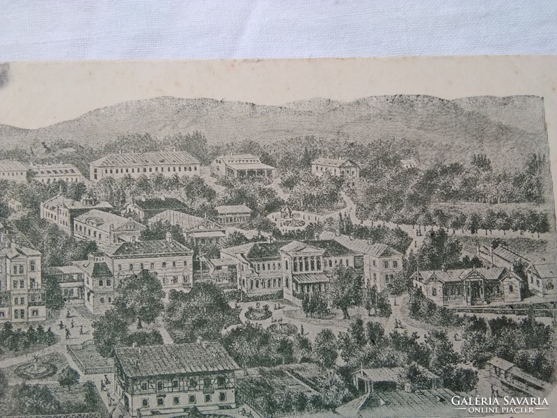 Antik, szecessziós, hosszúcímzéses magyar képeslap, Szliács (Zólyom vármegye), városkép 1900