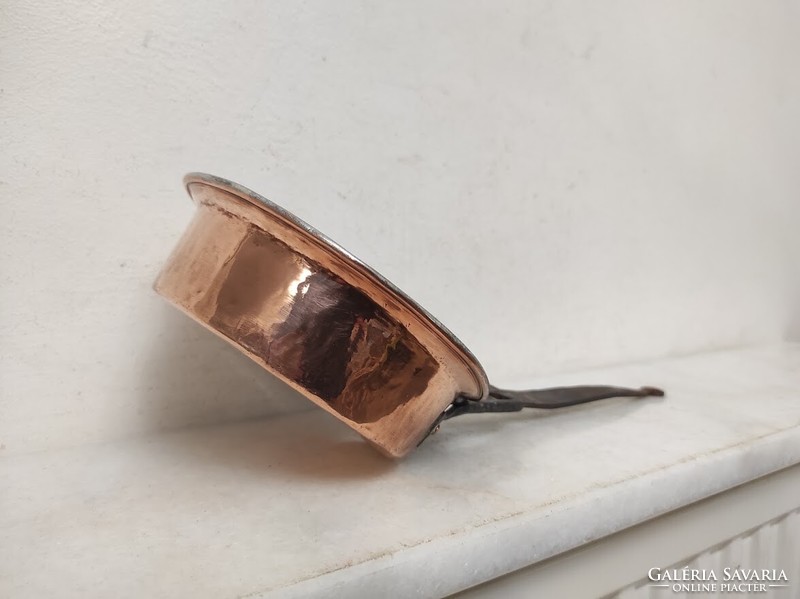 Antik nyeles lábas konyhai edény eszköz kovácsolt vas nyelű ónozott vörösréz 961 6073