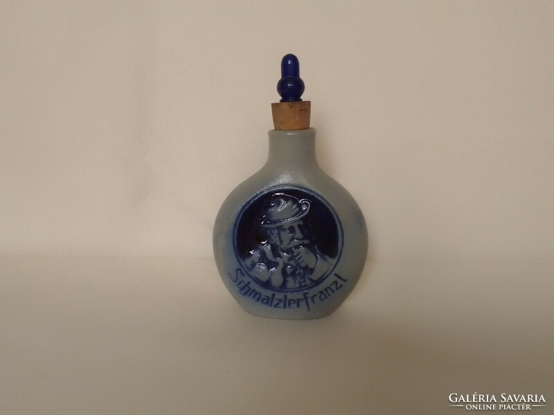 Blue-grey glazed Bavarian ceramic stoneware German snuff flask, schmalzlerfranzl, marked, tobacco