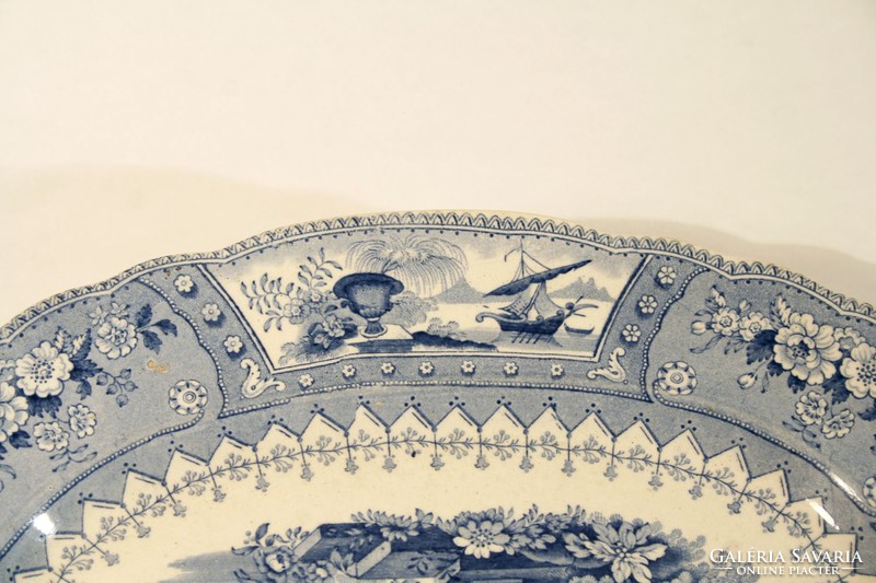 1830. Staffordshire canova pattern 34x28cm oval bowl blue white English faience thomas mayer