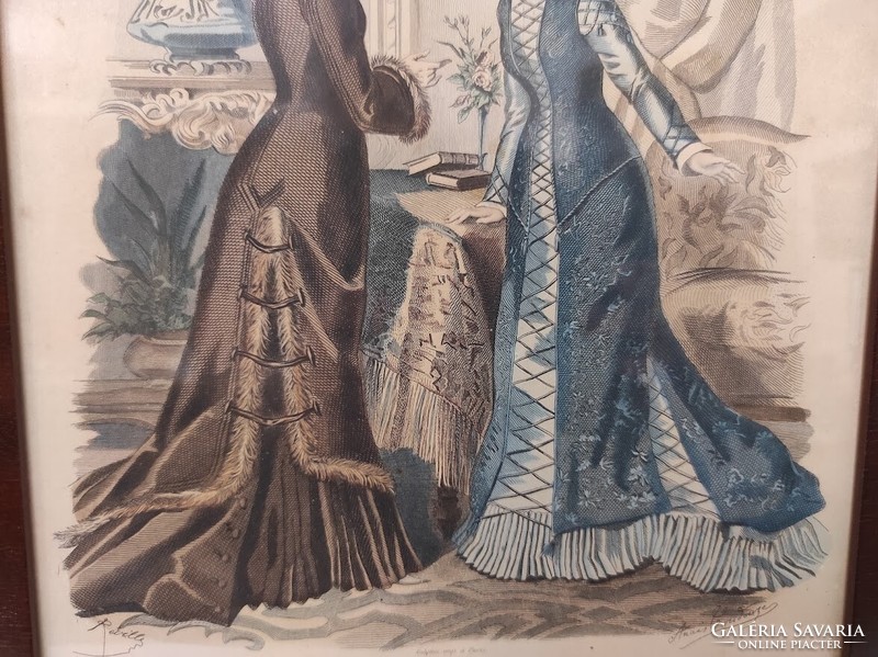 Antik biedermeier nyomat kép fali dekoráció ruha divat keretben 486 5926