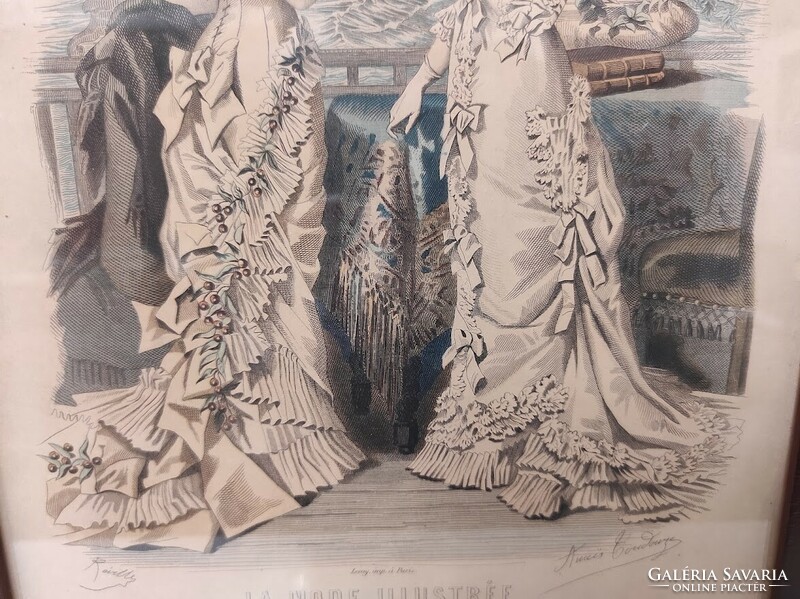 Antique Biedermeier print picture wall decoration dress fashion in frame 488 5928
