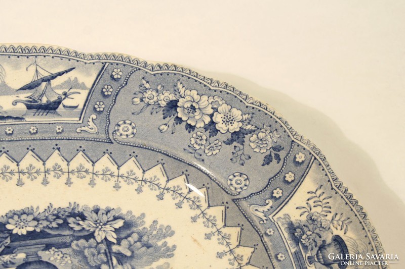 1830. Staffordshire canova pattern 34x28cm oval bowl blue white English faience thomas mayer