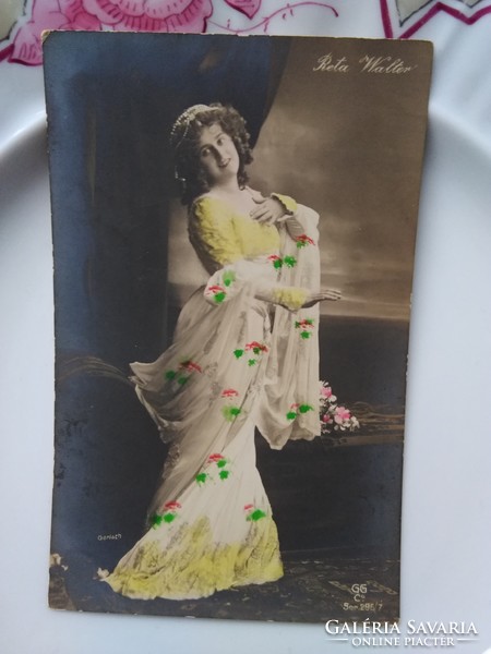 Antik kézzel színezett fotólap/képeslap, Reta Walter német operaénekesnő 1900-as évek eleje
