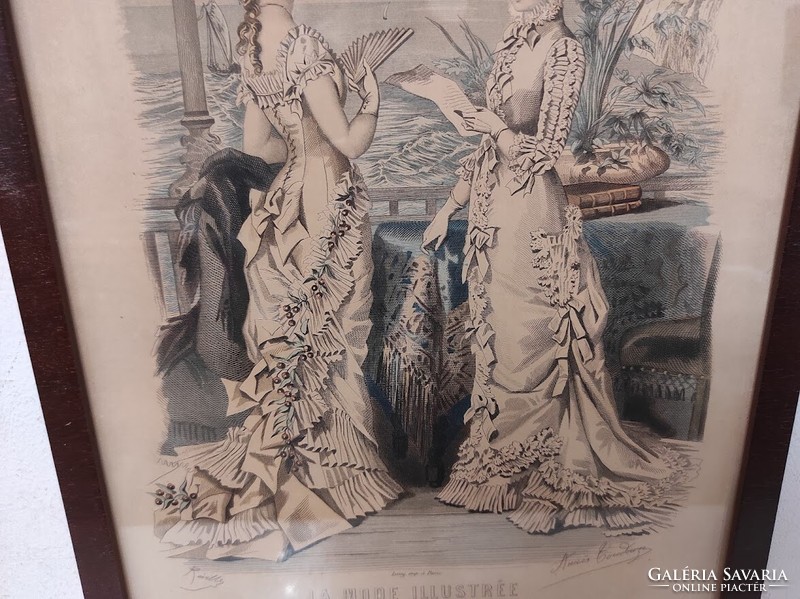 Antik biedermeier nyomat kép fali dekoráció ruha divat keretben 488 5928