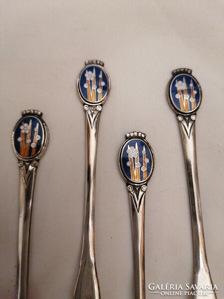 Japanese tutanka silver-plated fork with fire enamel inlay 4 pcs