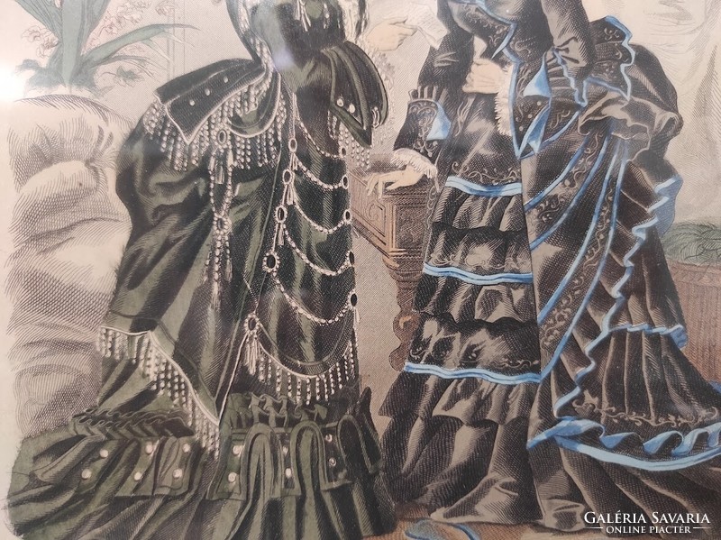 Antik biedermeier nyomat kép fali dekoráció ruha divat keretben 487 5927
