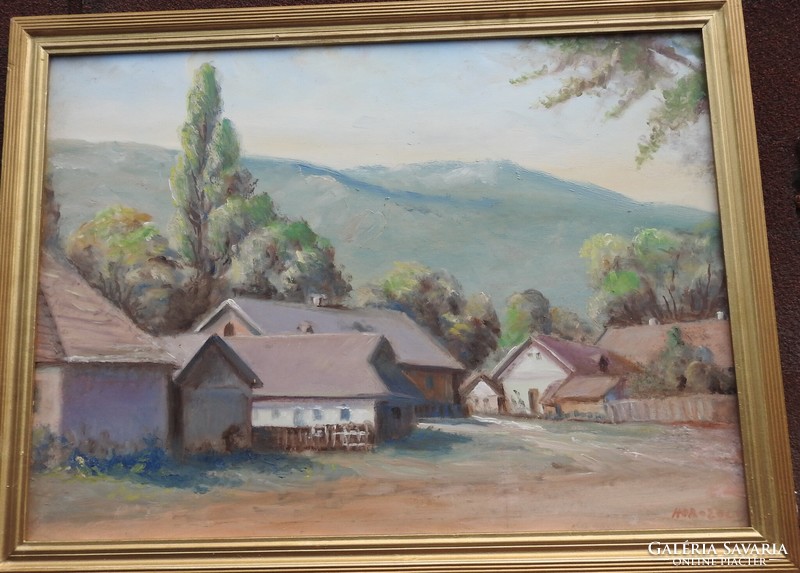 Zoltán Horváth painting - village yard - oil / wood fiber