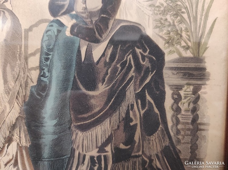 Antik biedermeier nyomat kép fali dekoráció ruha divat keretben 495 5935