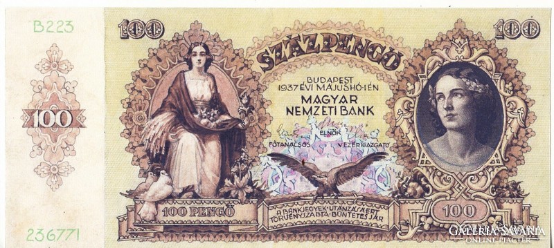 Magyarország 100 pengő TERVEZET 1937 UNC