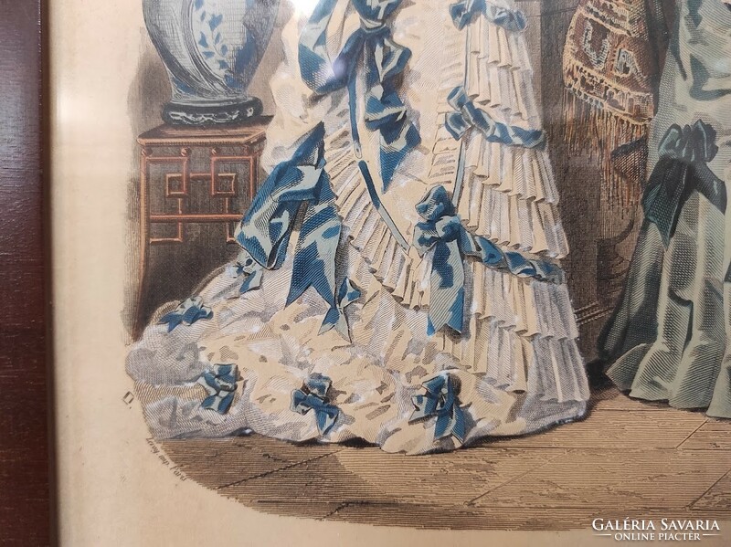 Antique Biedermeier print picture wall decoration dress fashion in frame 491 5931