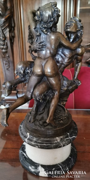 Nymph and faun - bronze sculpture artwork