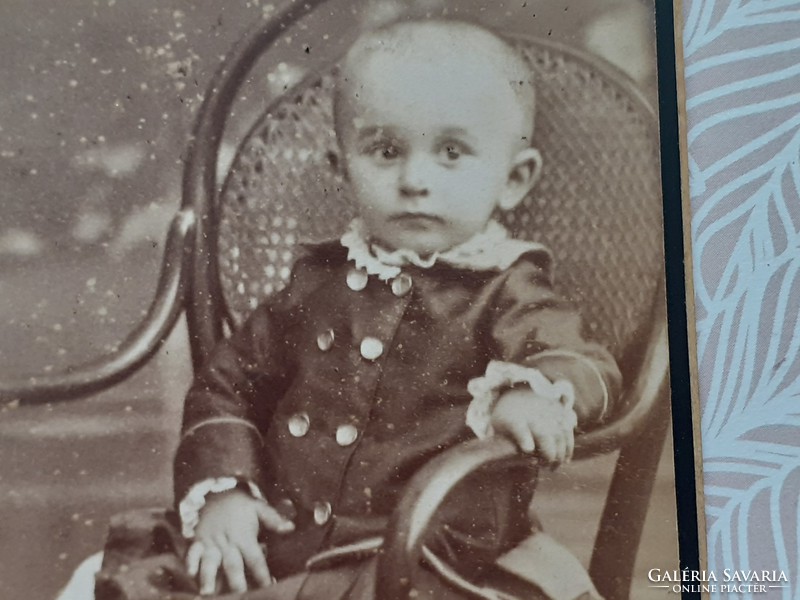 Antique children's photo today's elf and his companion Budapest studio photograph little girl m. Thonet in chair