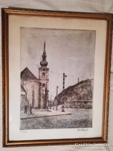 Tabán, etching, glazed in original frame, signed, 52x42 cm