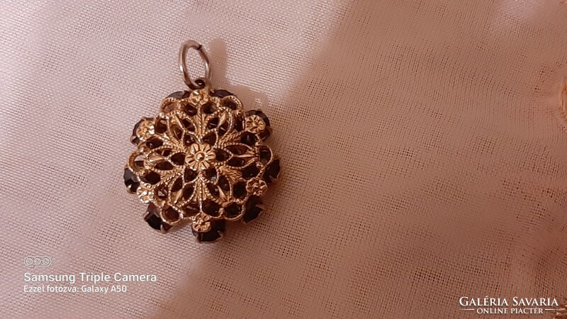 Antique pendant with polished burgundy stones (with beautiful gilded surface) for sale--------
