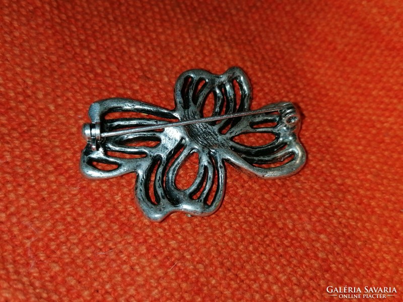 Bow brooch with blue and gray rhinestones (412)