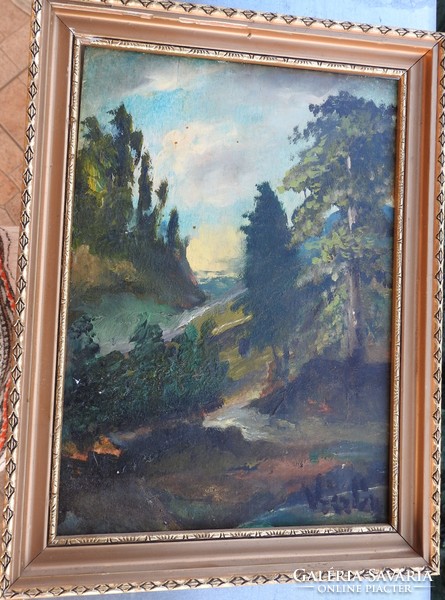 Antique painting - landscape - oil / wood