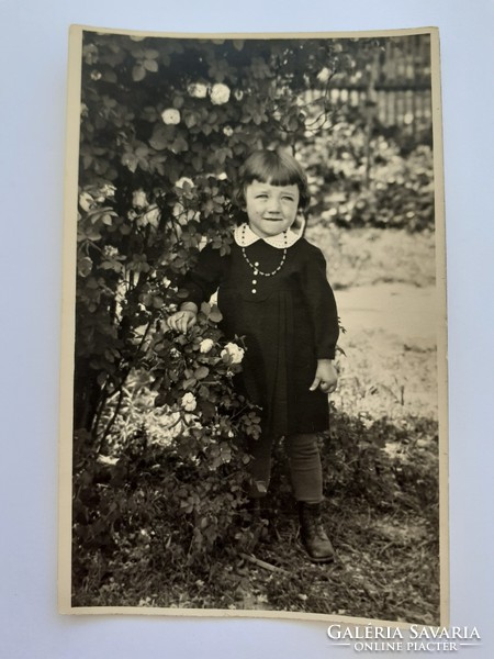 Old children's photo vintage photo of little girl among roses