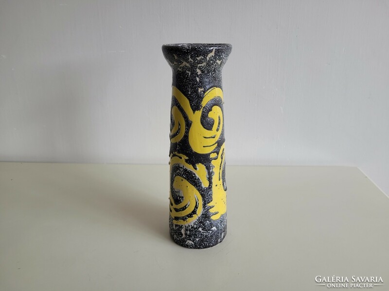 Régi retro kerámia szürke sárga váza 32,5 cm mid century
