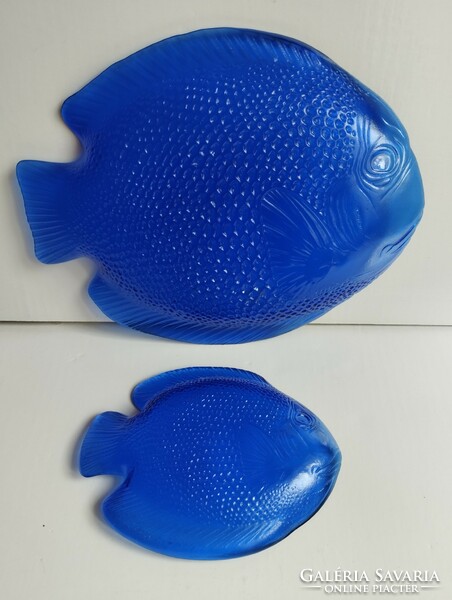 Decorative blue fish glass plate 2 pcs