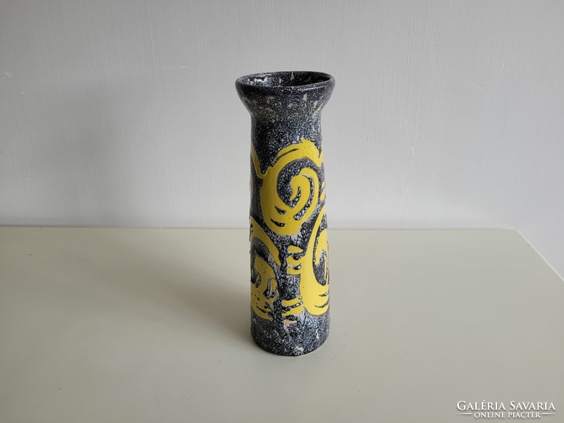 Old retro ceramic gray yellow vase 32.5 cm mid century