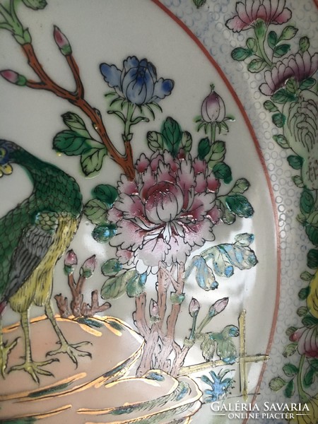 Paon de Peking mintás, régi kínaizáló tál, csodálatos kézi zománcfestés