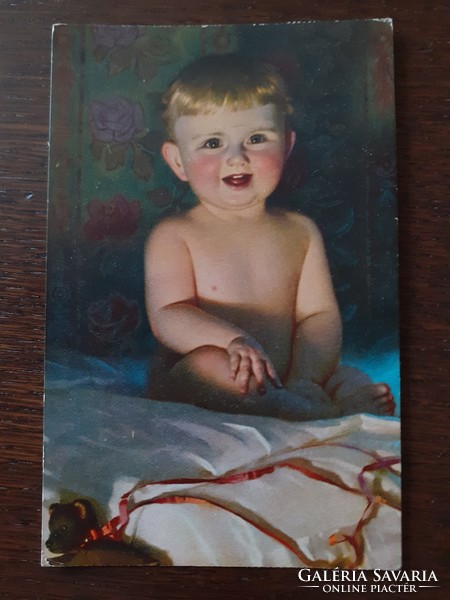 Old children's photo 1926 baby teddy bear postcard postcard