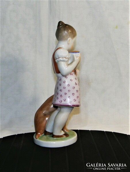 Kislány kutyával - Herendi porcelán figura - 22 cm