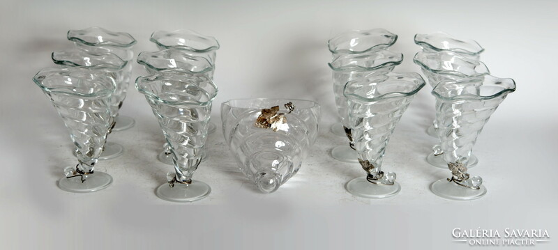 Silver leaf Murano glass ice cream set