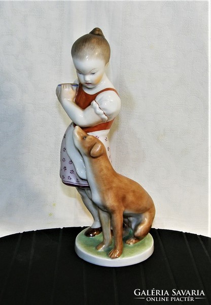 Kislány kutyával - Herendi porcelán figura - 22 cm