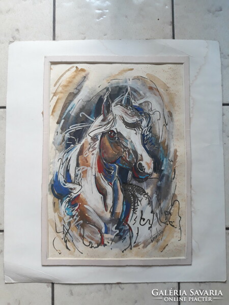Színes ló- akvarell ismeretlen jelzéssel 1991- ből