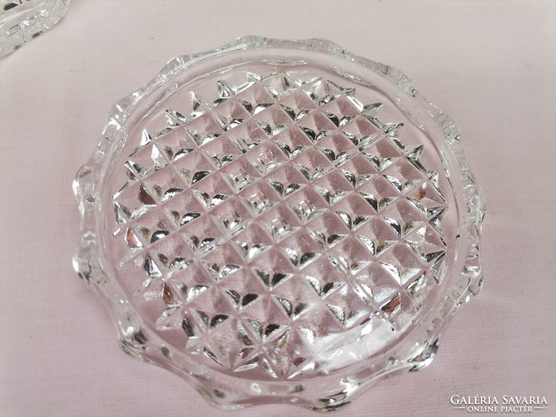 Retro üveg kistányér kristályos mintával, 4 db os üveg kistányér, retro ajándék süteményes tányérok
