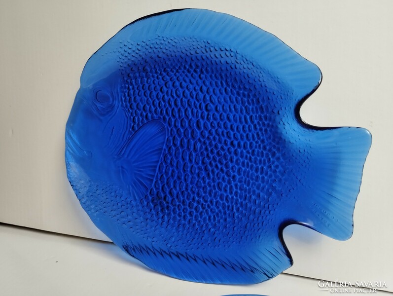 Decorative blue fish glass plate 2 pcs