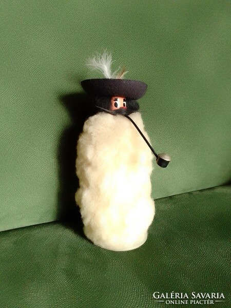 Old vintage retro Hortobágy pipe shepherd figurine, doll, wool suba, feather hat, rare, collectible