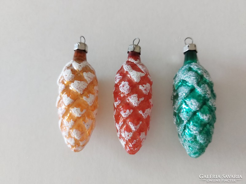Old glass Christmas tree ornament colorful snowy cone glass ornament 3 pcs