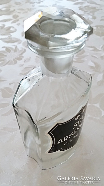 Régi patikaüveg gyógyszertári dugós feliratos palack 16 cm