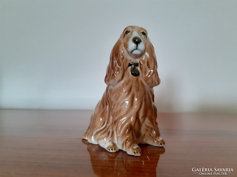 Régi Zsolnay porcelán kutya spániel állatfigura