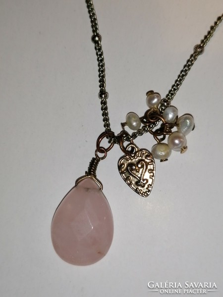 Rose quartz pendant with pearls (415)