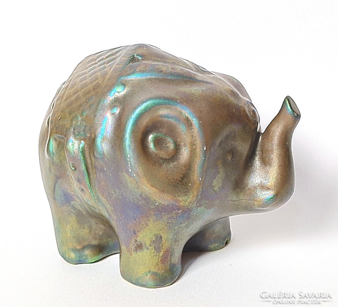 Antik Zsolnay eozin elefánt porcelán figura