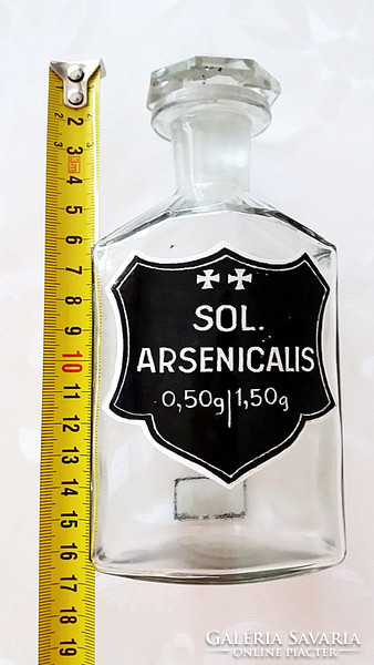 Régi patikaüveg gyógyszertári dugós feliratos palack 16 cm