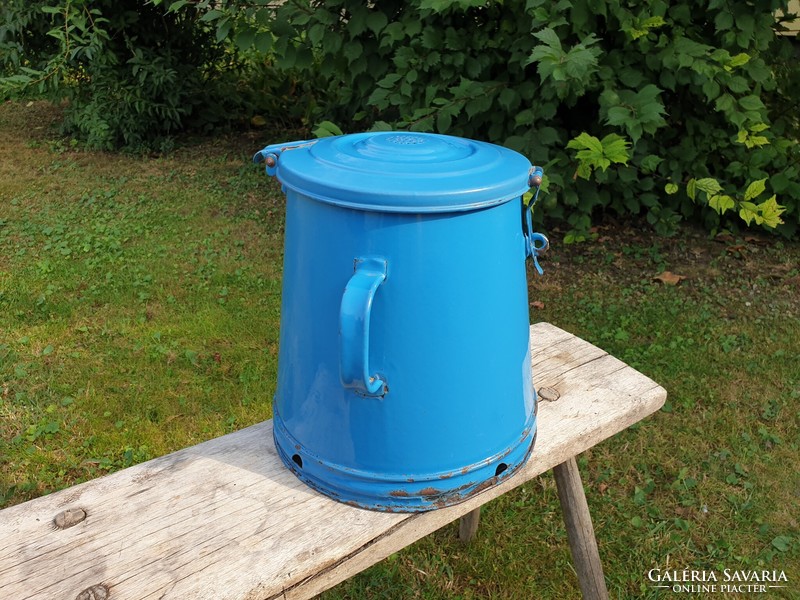 Enamel old vintage crowned coat of arms blue iron enameled lid grease bucket budafok