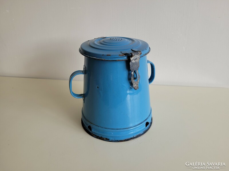 Enamel old vintage crowned coat of arms blue iron enameled lid grease bucket budafok